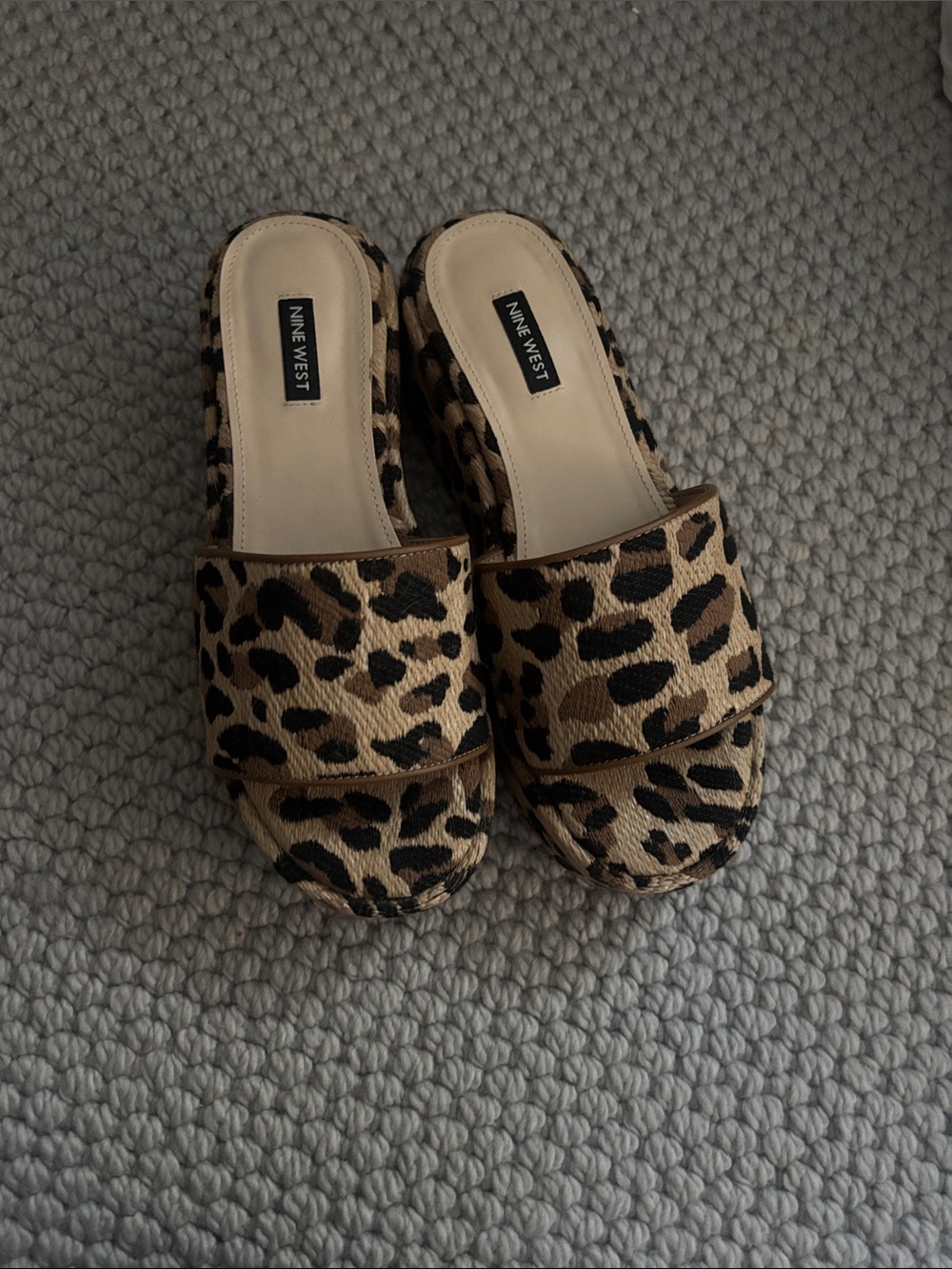Nine West Leopard-Print Slip-On Mules in Tan and Black